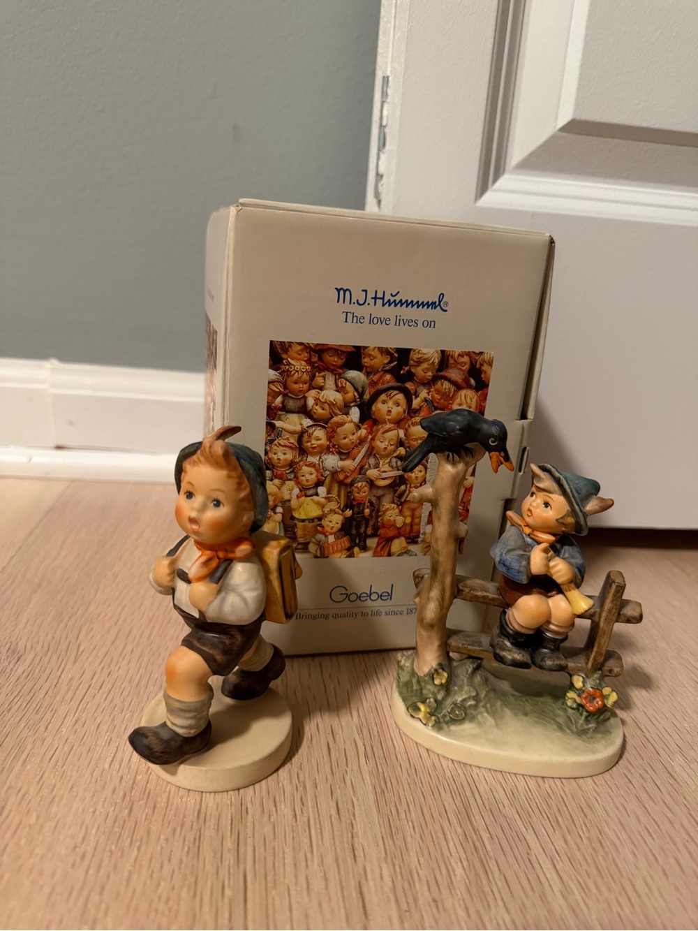 Goebel Hand-Painted Beige & Blue Hummel-Style Porcelain Figurines